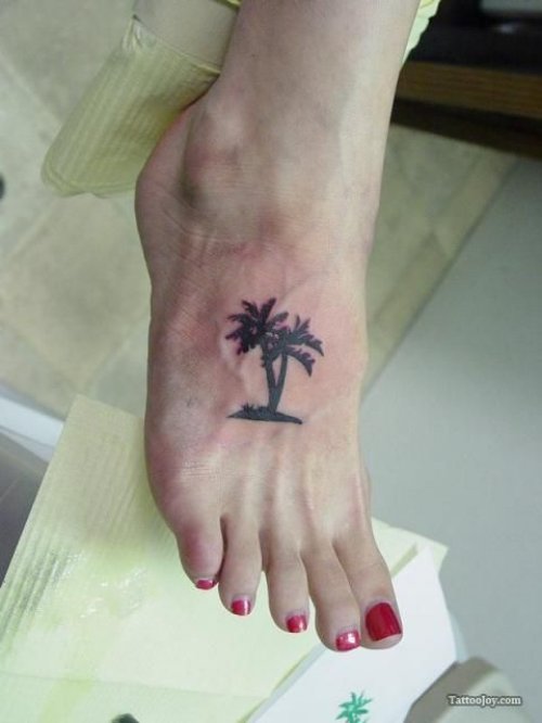 Girl Right Foot Palm Tree Tattoo